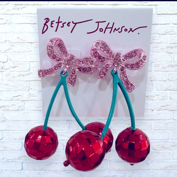 NEW Betsey Johnson Cherry Bow Earrings - Picture 1 of 5